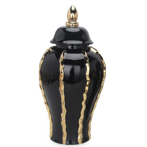Elegant Black And Gold Ceramic Ginger Jar Vase