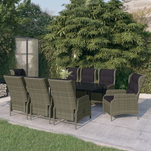 9 Piece Patio Dining Set Brown