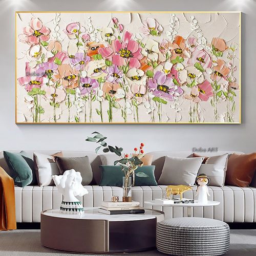 Handmade Abstract Blossom Pink Flower Oil Painting on Canvas