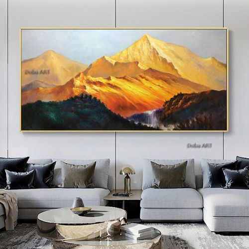 Handmade Gold Mountain Oil Painting on Canvas