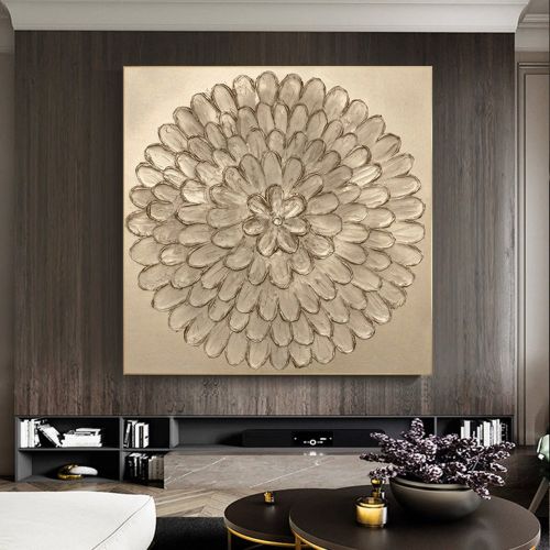 Handmade Oil Painting Original Blooming, Golden Flower On Canvas