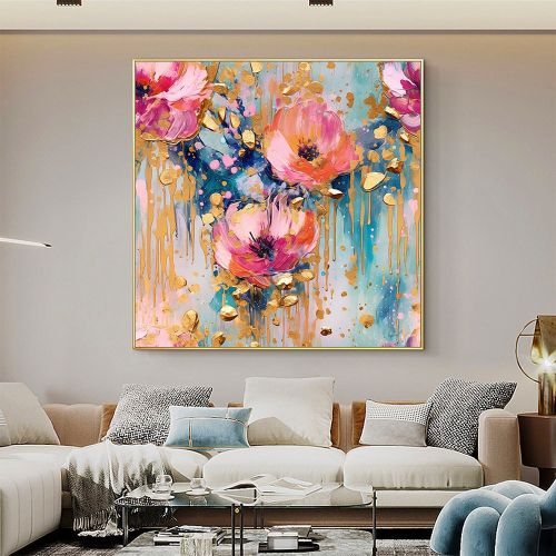 Hand Painted Abstract Flower Oil Painting on Canvas