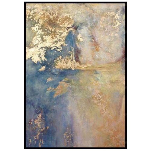 Hand Painted Gold Foil Dark Blue Oil Painting On Canvas Hand Painted Gold Foil Dark Blue Oil Painting On Canvas