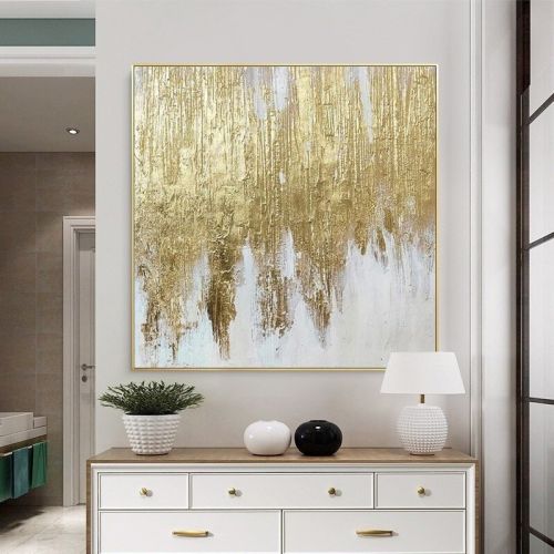 Pure Hand drawn abstract oil painting on canvas gold foil Pure Hand drawn abstract oil painting on canvas gold foil